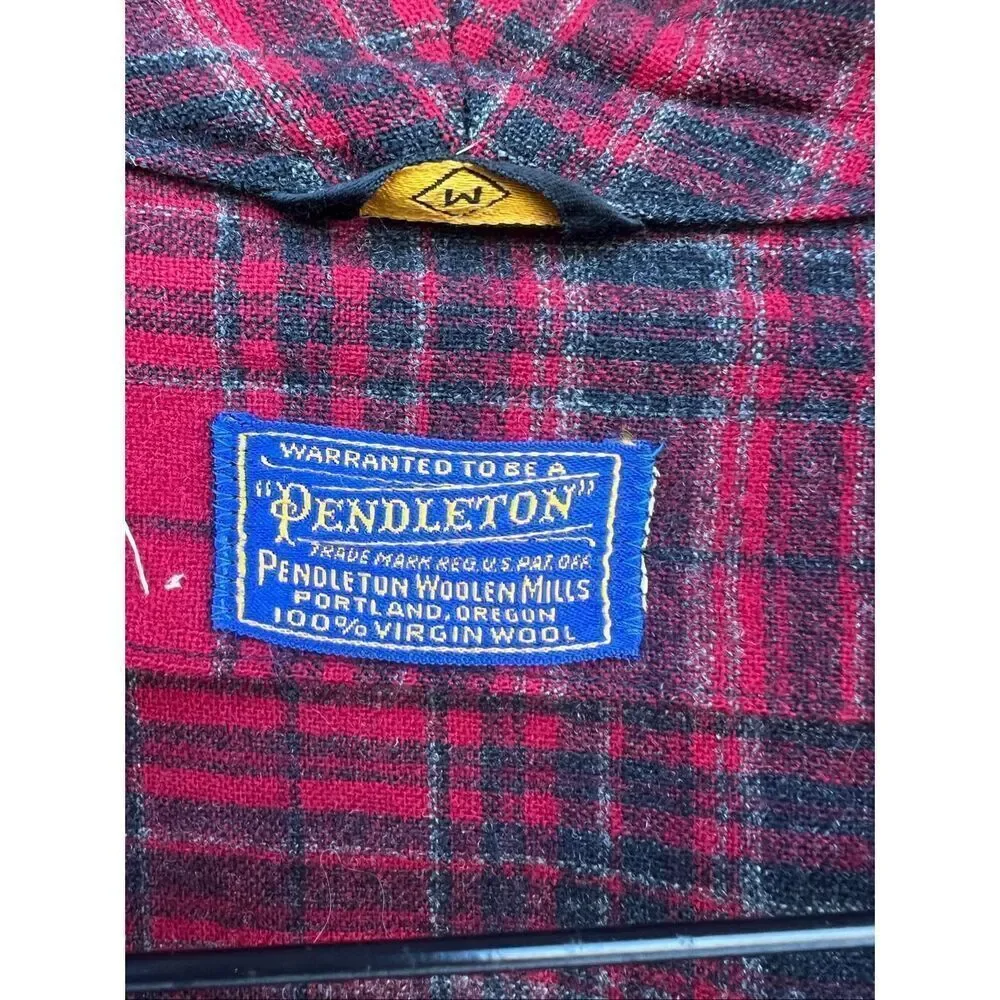 PENDLETON Vintage Red Virgin Wool Tartan Plaid Belted Bathrobe Men Size Medium